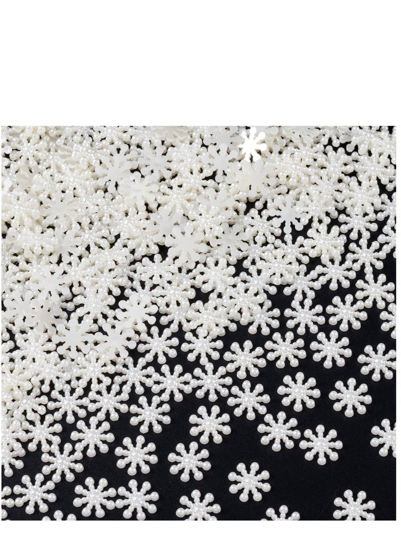 Captaintech 600pcs Snowflakes for Decoration, ABS Pearl-like Snow Craft Embellishment for Table Confetti Decor, Cute Glitter Snowflake Garland Oraments for DIY New Year Winter Party Scrapebooking - Image 1