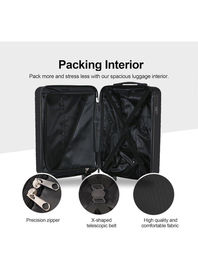 Favarey 3-Piece Luggage Sets (20", 24", 28"), Premium Carry-on Luggage, ABS+PC Hard Shell Travel Luggage Suitcase with Spinner Wheels, Carry on Luggage Set with TSA Lock (BLACK) - Image 5