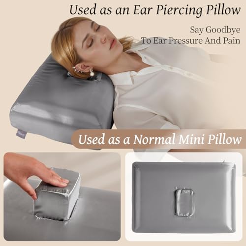 USlixury Piercing Pillow - Ear Piercing Pillow with Foam Plug, 18x12 Large Donut Plilow with 4.7x3.2 Off Center Ear Hole, Adjustable Peircing Plilow for Side Sleeper, CertiPUR-US Memory Foam, Grey - Image 3