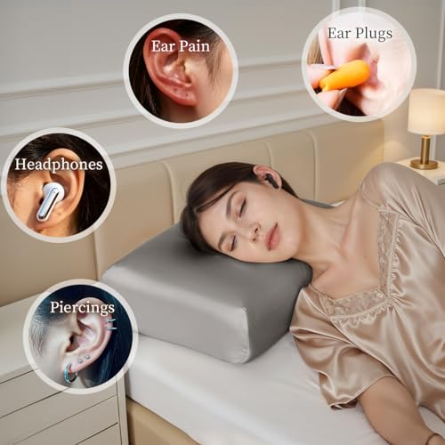 USlixury Piercing Pillow - Ear Piercing Pillow with Foam Plug, 18x12 Large Donut Plilow with 4.7x3.2 Off Center Ear Hole, Adjustable Peircing Plilow for Side Sleeper, CertiPUR-US Memory Foam, Grey - Image 2