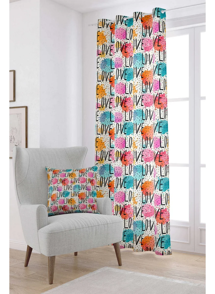 Cango Home White Multicolor Love Written Digital Printed Curtain CGH068-PR