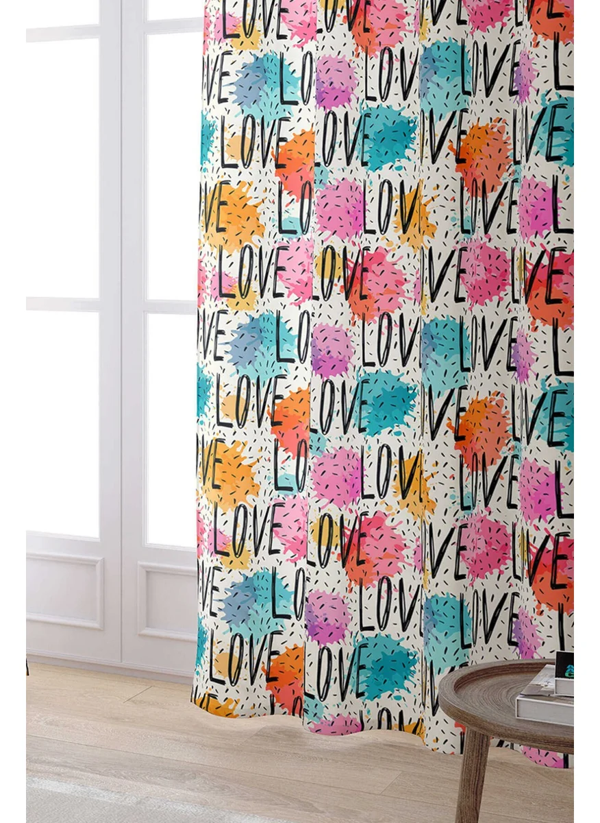 Cango Home White Multicolor Love Written Digital Printed Curtain CGH068-PR