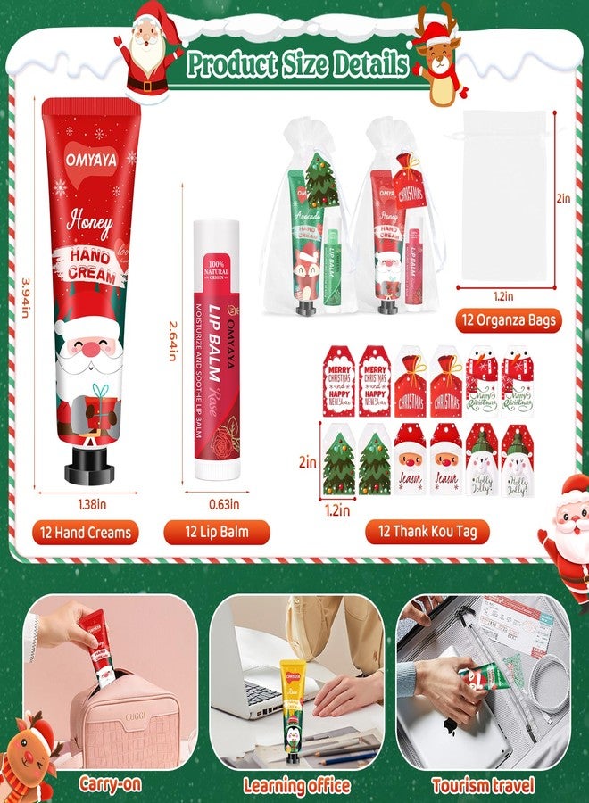 YUEONEWIN 12 Sets Christmas Bulk Gifts For Women, 48 pcs Christmas Hand Cream Lotion & Lip Balm Gifts Set with Organza Bags, Tags for Party Favors, Ideal Christmas Gifts for Women, Coworkers, Teachers - Image 5