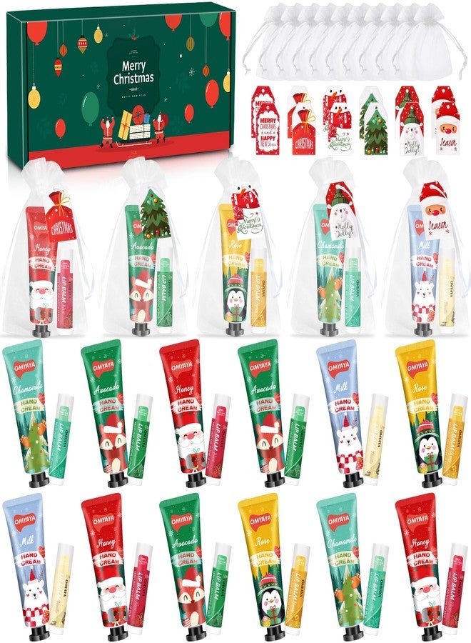 YUEONEWIN 12 Sets Christmas Bulk Gifts For Women, 48 pcs Christmas Hand Cream Lotion & Lip Balm Gifts Set with Organza Bags, Tags for Party Favors, Ideal Christmas Gifts for Women, Coworkers, Teachers - Image 1
