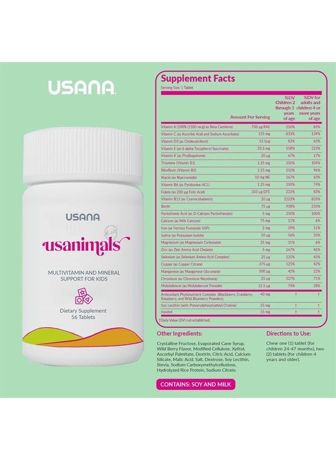 USANA - Usanimals | Essentials Kid Friendly Supplements - Support an Already Healthy Immune Function and Brain Development *- 56 Tablets -Serving Size: 1 Tablet - Image 1