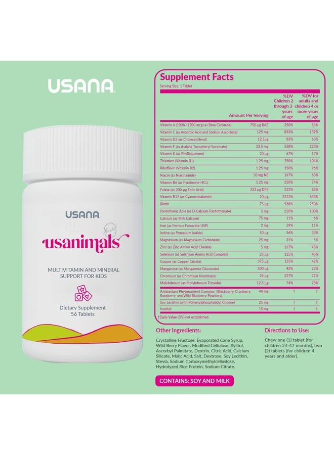 USANA USANIMALS For Kids (Cellsentials or kids- 56 tabs) Made in USA - Image 2