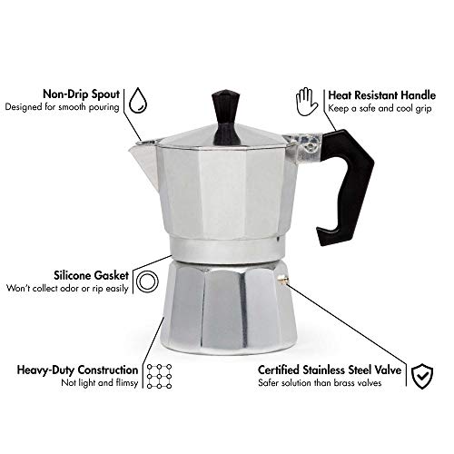 Primula Classic Stovetop Espresso and Coffee Maker, Moka Pot for Italian and Cuban Café Brewing, Greca Coffee Maker, Cafeteras, 3 Espresso Cups, Silver - Image 2
