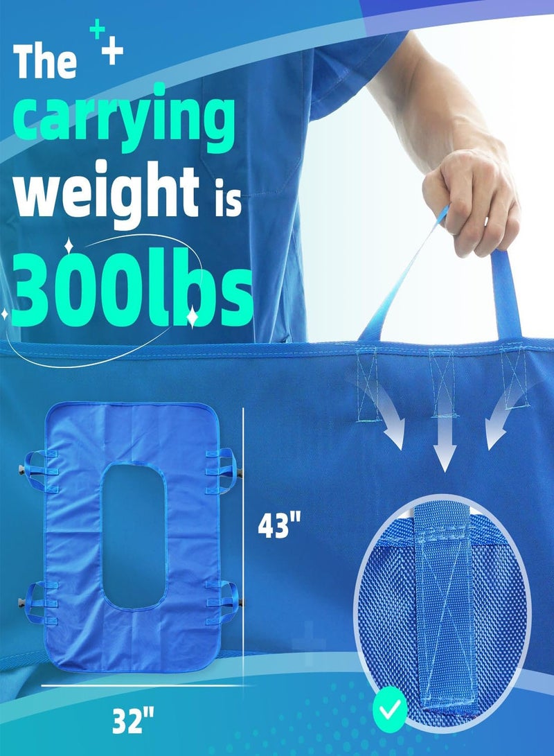 Positioning Bed Pad with Reinforced Handles Multipurpose Transfer Sheet Soft for Turning, Lifting & Repositioning, Bed Pads for Elderly, Patient -Reusable, Washable (Blue, for Home & Hospital) 43" x 32" - Image 3
