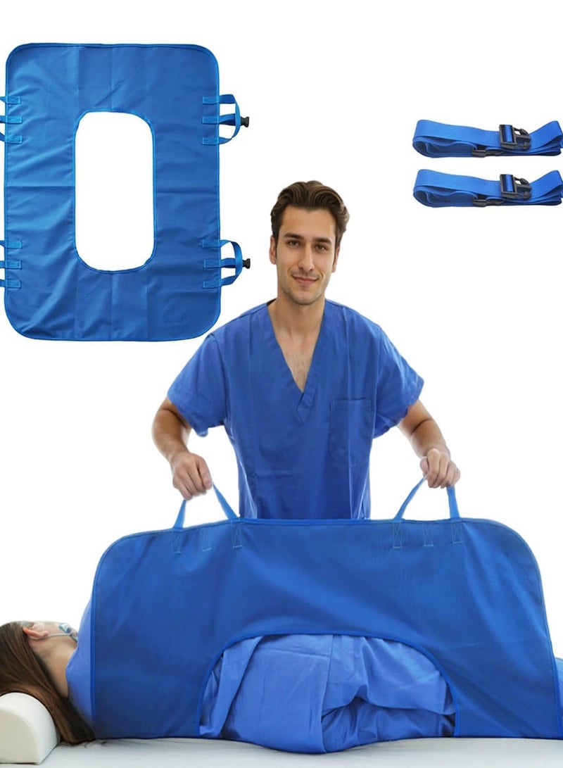 Positioning Bed Pad with Reinforced Handles Multipurpose Transfer Sheet Soft for Turning, Lifting & Repositioning, Bed Pads for Elderly, Patient -Reusable, Washable (Blue, for Home & Hospital) 43" x 32" - Image 1