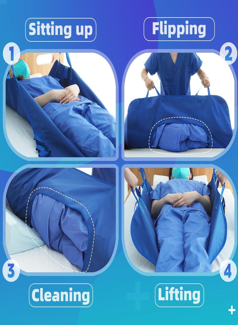 Positioning Bed Pad with Reinforced Handles Multipurpose Transfer Sheet Soft for Turning, Lifting & Repositioning, Bed Pads for Elderly, Patient -Reusable, Washable (Blue, for Home & Hospital) 43" x 32" - Image 2