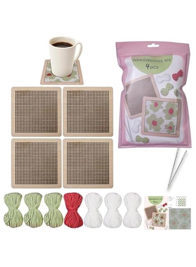 Needle Coaster Set, Embroidery Yarn Kit, Needlepoint Stitching Kit, Needlepoint Coaster, Hand Embroidery Coaster Kit, Coaster Making Kit, Needlepoint Craft Kit - Image 1