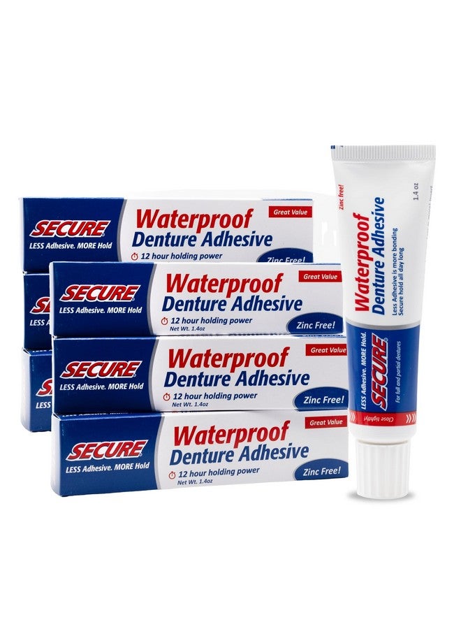 secure Waterproof Denture Adhesive - Zinc Free - Extra Strong Hold For Upper, Lower Or Partials - 1.4 Oz (Pack Of 5) - Image 1