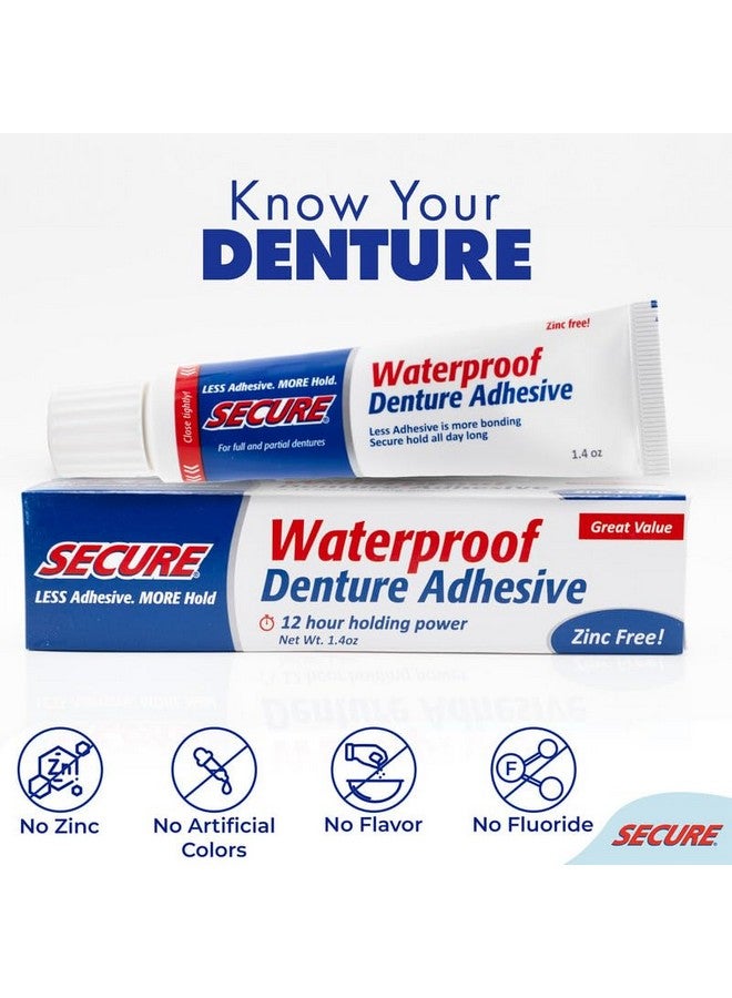 secure Waterproof Denture Adhesive - Zinc Free - Extra Strong Hold For Upper, Lower Or Partials - 1.4 Oz (Pack Of 5) - Image 4
