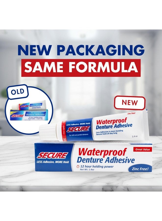 secure Waterproof Denture Adhesive - Zinc Free - Extra Strong Hold For Upper, Lower Or Partials - 1.4 Oz (Pack Of 5) - Image 2