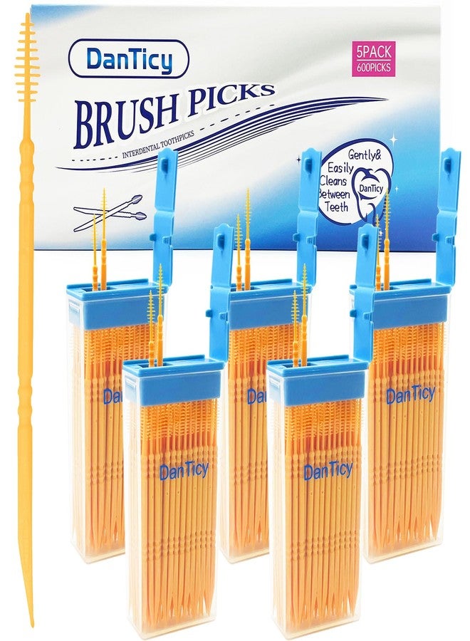 DanTicy Brushpicks Interdental Toothpicks,Soft Bristle Dental Floss Picks Toothpicks,Helps Removes Plaque and Debris Between Your Teeth 600PCS (Pack of 5) Orange - Image 1