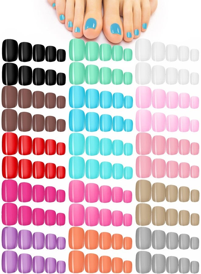 Maitys 720 Pieces Fake Press on Toe Nails Short False Toe Nails Square Solid Color Full Cover Matte Finish for Women(Bright Color) - Image 1