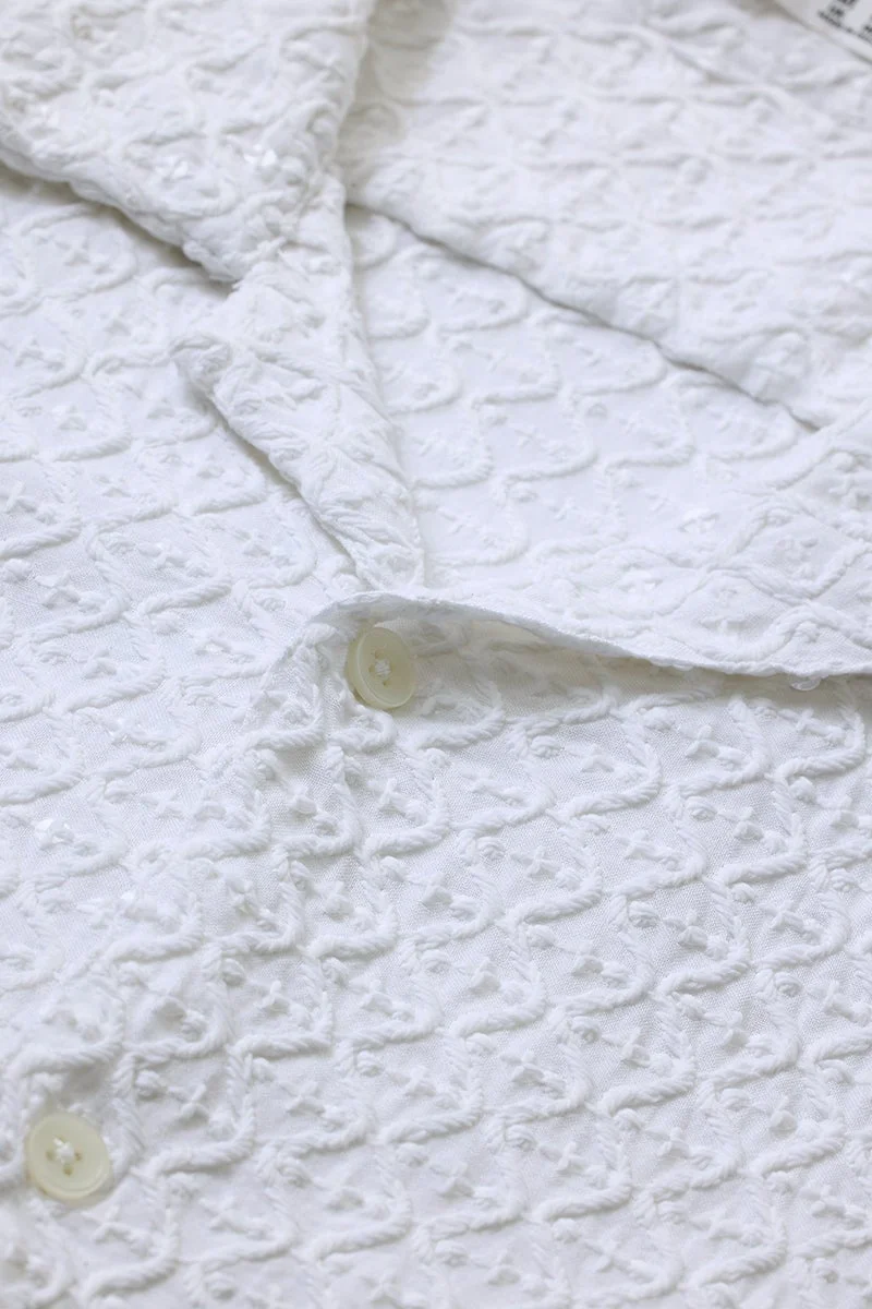 سنيتش White Embroidered Half Sleeve Boxy Shirt