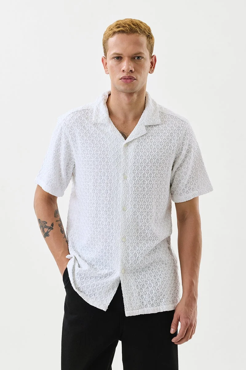 سنيتش White Embroidered Half Sleeve Boxy Shirt