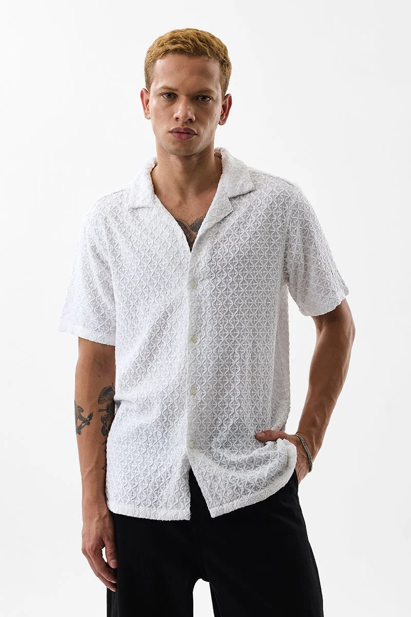 سنيتش White Embroidered Half Sleeve Boxy Shirt