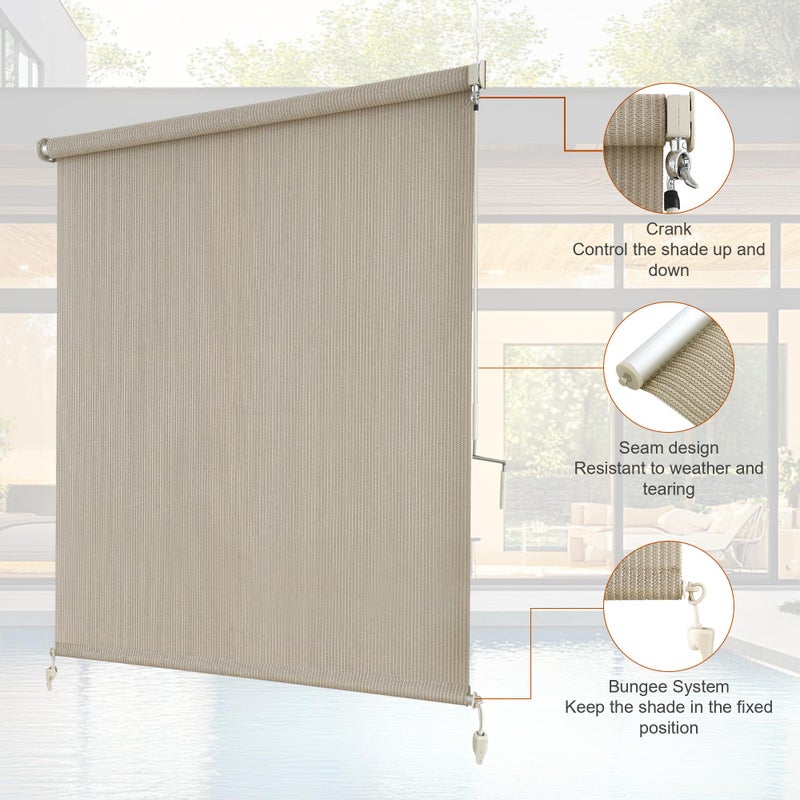 AOSKY Outdoor Roller Shades, Cordless Patio Shades Roll Up Outdoor Blinds, Roller Blinds Cloth for Porch Pergola Balcony Backyard Windows, 48" W x 72" H, Sesame - Image 2