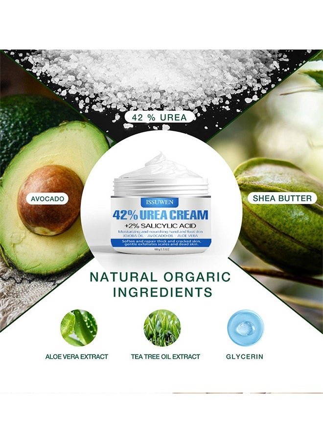 ISSUWEN - Urea Cream 42% And Salicylic Acid 2%, Foot Cream For Dry Cracked Heels Knees Elbows Hands Repair Treatment, Foot Moisturizer Corn Callus Dead Skin Remover Toenail Softener For Foot Care 100g - Image 1