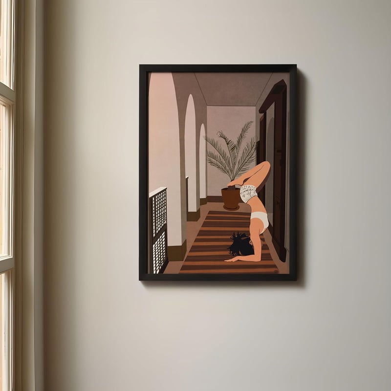 QUOTE - UNQUOTE ART QUOTE UNQUOTE ART Modern Abstract Painting Yoga Girl Artistic Woman Figure Aesthetic Wall Art Framed Print for Feminine Home Decor 13x17 inches Black Frame - Image 1