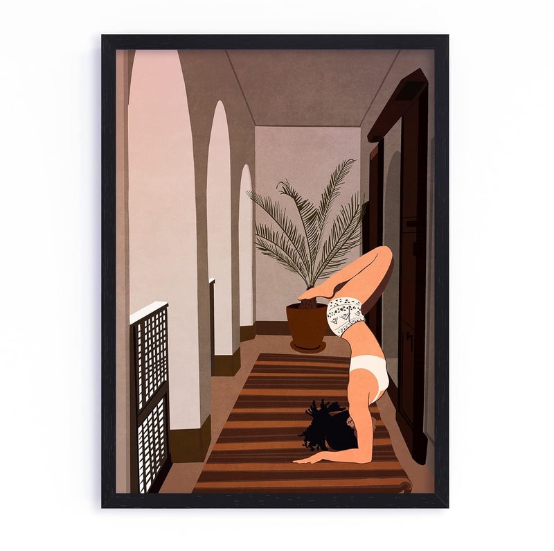 QUOTE - UNQUOTE ART QUOTE UNQUOTE ART Modern Abstract Painting Yoga Girl Artistic Woman Figure Aesthetic Wall Art Framed Print for Feminine Home Decor 13x17 inches Black Frame - Image 2
