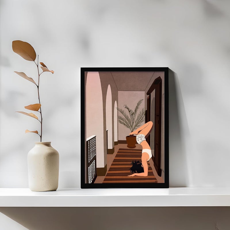 QUOTE - UNQUOTE ART QUOTE UNQUOTE ART Modern Abstract Painting Yoga Girl Artistic Woman Figure Aesthetic Wall Art Framed Print for Feminine Home Decor 13x17 inches Black Frame - Image 4