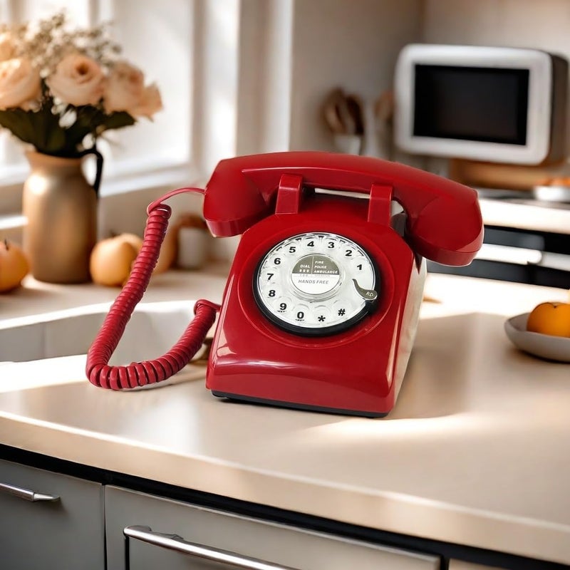 TelPal Red Retro Telephone Wired Classic 1960's Rotary Dial Home Office Phone Hands Free Antique Landline Telephone for Seniors Gift - Image 2