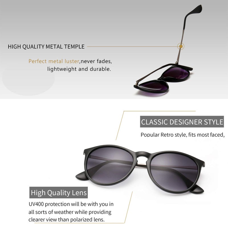 SUNGAIT Vintage Round Sunglasses for Women Classic Retro Designer Style (Black Frame (Matte Finish)/Grey Gradient Lens) - Image 3
