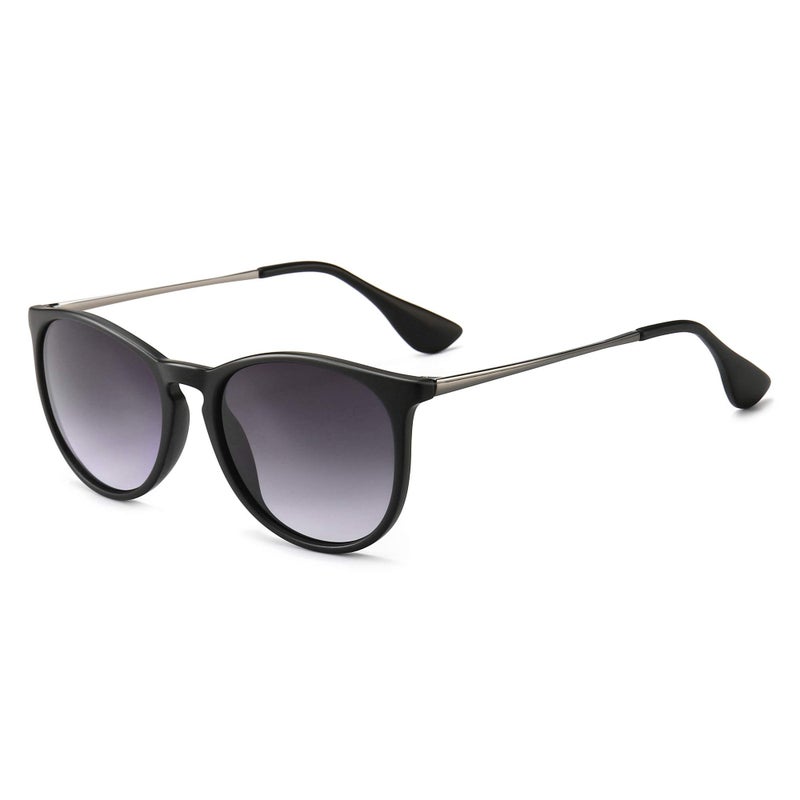 SUNGAIT Vintage Round Sunglasses for Women Classic Retro Designer Style (Black Frame (Matte Finish)/Grey Gradient Lens) - Image 1