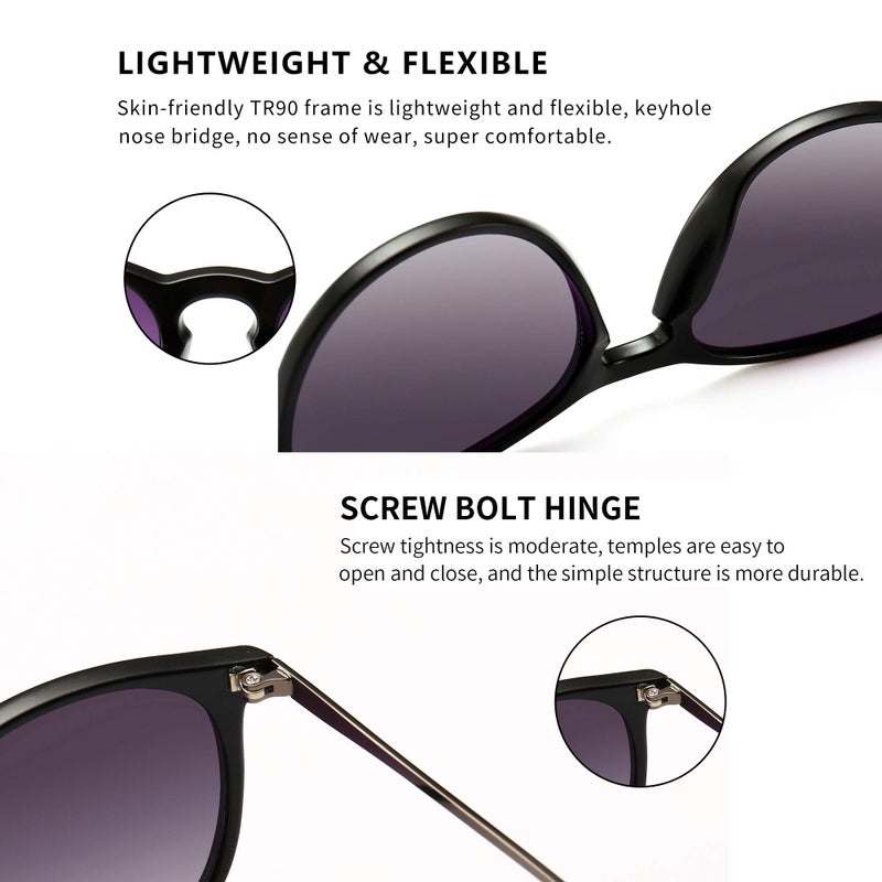 SUNGAIT Vintage Round Sunglasses for Women Classic Retro Designer Style (Black Frame (Matte Finish)/Grey Gradient Lens) - Image 4