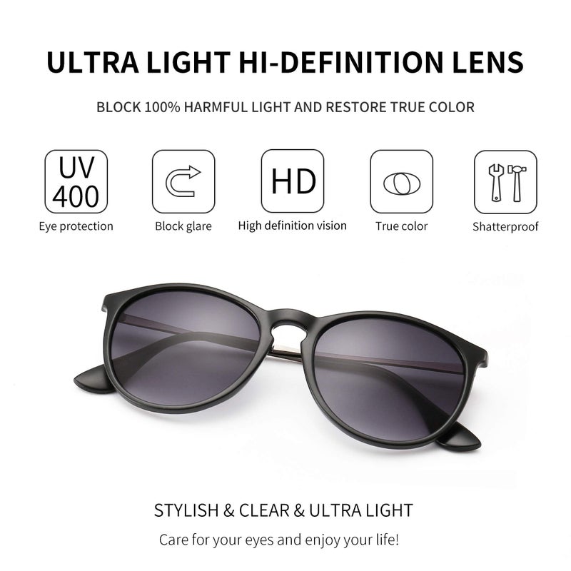SUNGAIT Vintage Round Sunglasses for Women Classic Retro Designer Style (Black Frame (Matte Finish)/Grey Gradient Lens) - Image 2
