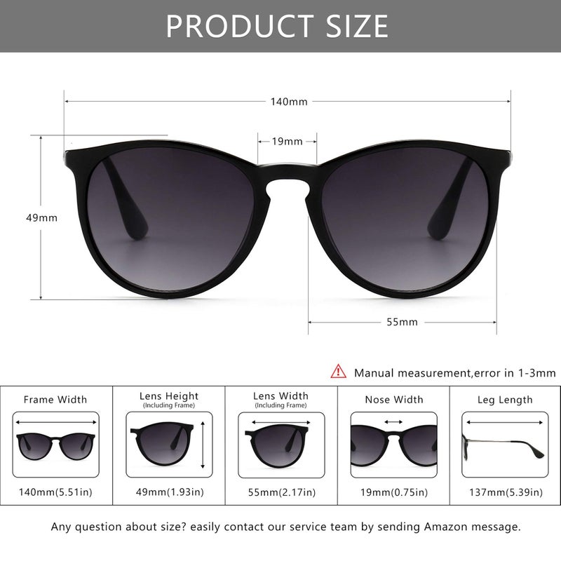 SUNGAIT Vintage Round Sunglasses for Women Classic Retro Designer Style (Black Frame (Matte Finish)/Grey Gradient Lens) - Image 5