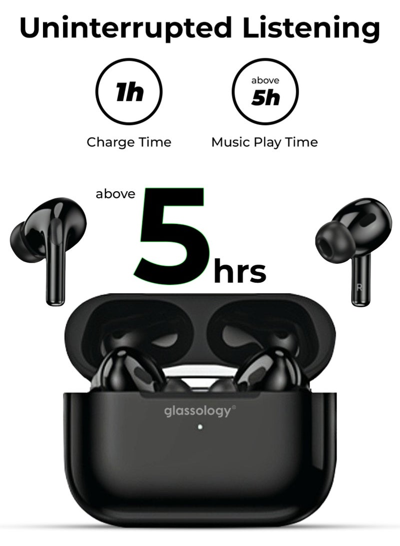glassology GTW2B Black Truly Wireless Earbuds Pro ANC Black T Customized Sound Over 5H Playtime Sleek Black Design - Image 2