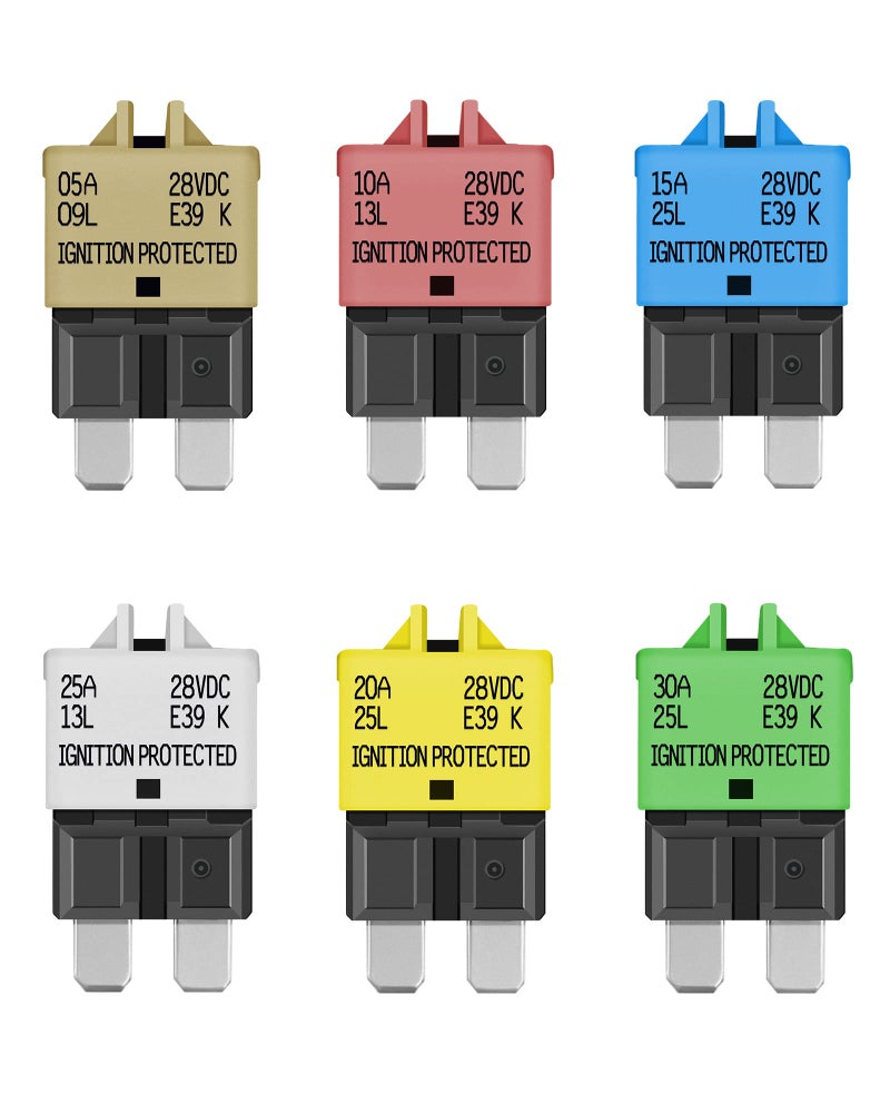 LENKRAD Automotive Resettable Fuse 5A 10A 15A 20A 25A 30A ATC ATO Manual Reset Fuse Assortment for Car ManualReset Circuit Breaker for Boat Truck SUV 28VDC Standard Blade Fuses Assortment Kit