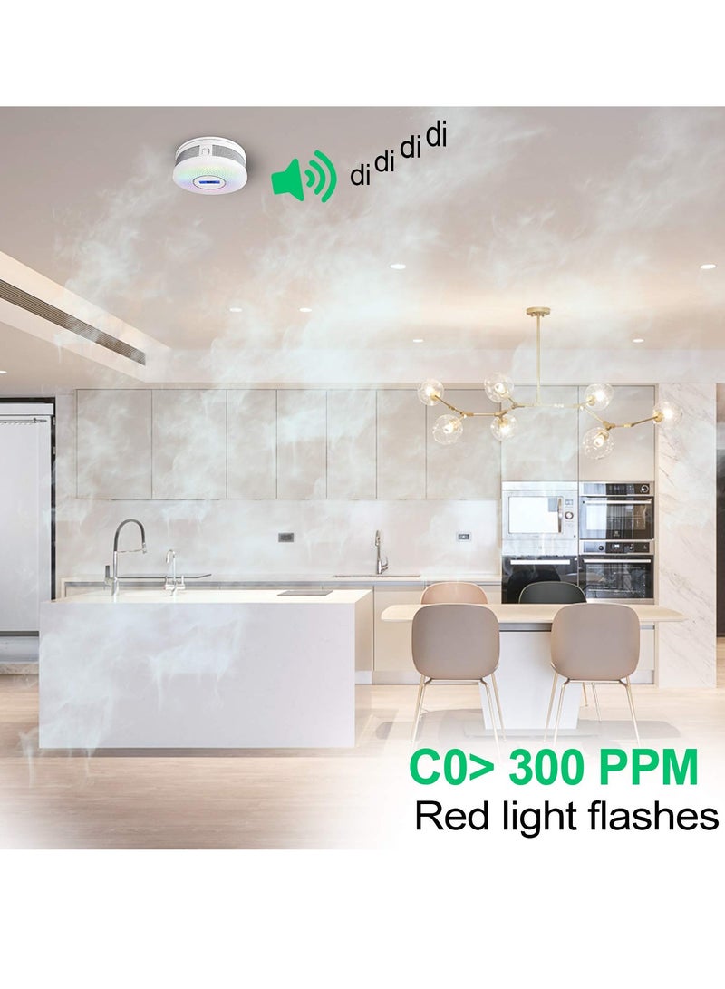 KASTWAVE Combination Smoke and Carbon Monoxide Alarm Detector, Dual Sensor CO Smoke Alarm Detector Battery Powered with LCD Display and Sound Warning for Home,School,Office Black - Image 2