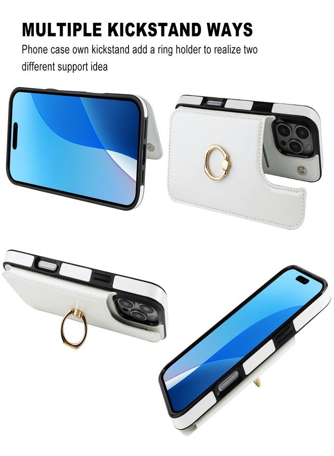 OT ONETOP جراب محفظة ONETOP لهاتف iPhone 16 Pro Max مع حامل بطاقات، وحامل حلقي دوار 360 درجة، وغطاء من الجلد الصناعي PU مقاوم للصدمات مع مشبك مغناطيسي مزدوج، ومزود بحماية من تقنية RFID، مناسب للنساء والفتيات، مقاس 6.9 بوصة (أبيض). - Image 3