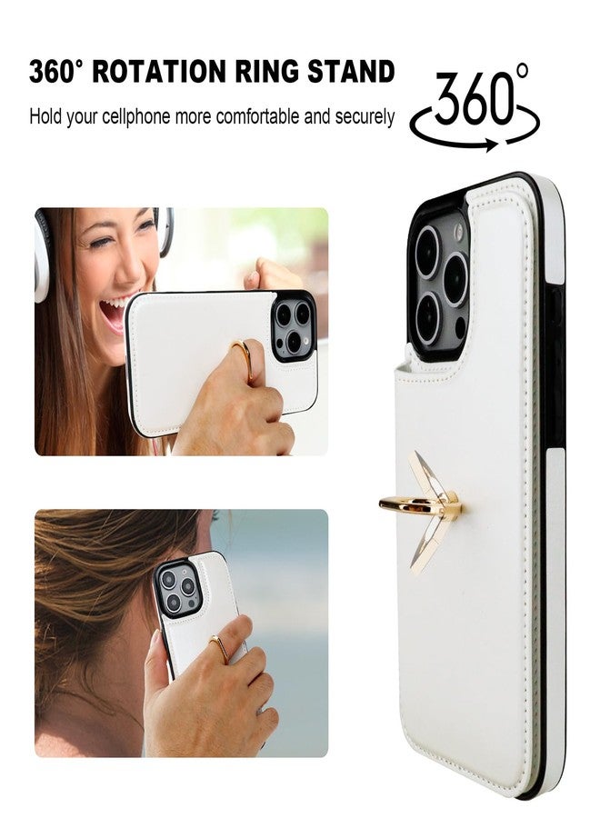 OT ONETOP جراب محفظة ONETOP لهاتف iPhone 16 Pro Max مع حامل بطاقات، وحامل حلقي دوار 360 درجة، وغطاء من الجلد الصناعي PU مقاوم للصدمات مع مشبك مغناطيسي مزدوج، ومزود بحماية من تقنية RFID، مناسب للنساء والفتيات، مقاس 6.9 بوصة (أبيض). - Image 4