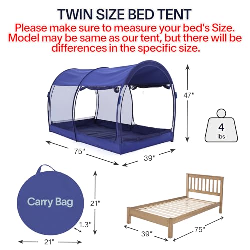 LEEDOR Mosquito Net Bed Tent Canopy Indoor Tent Privacy Bed Fort Dream Tent for Kids or Adult Navy Twin 75 X 39 X 47H'' (Mattress Not Included) - Image 2