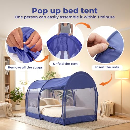 LEEDOR Mosquito Net Bed Tent Canopy Indoor Tent Privacy Bed Fort Dream Tent for Kids or Adult Navy Twin 75 X 39 X 47H'' (Mattress Not Included) - Image 3