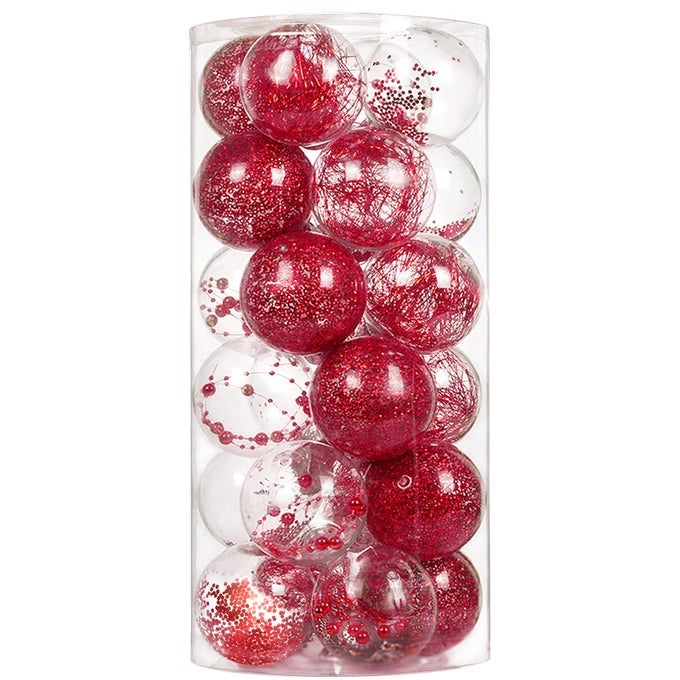 24CT SHATTERPROOF CLEAR CHRISTMAS BALL ORNAMENTS DECORATIVE XMAS BAUBLES DELICATE BALLS DECORATIONS 23660MMRED