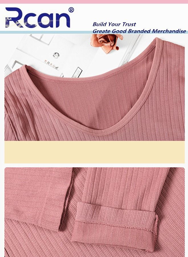 Rcan Women's Thermal Underwear Set Crew Neck Long Sleeve Winter  Base Layer Bottom Shirt 2 Piece Slim Fit Top and Pants - Image 4