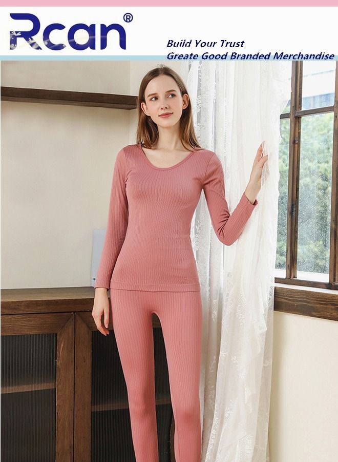 Rcan Women's Thermal Underwear Set Crew Neck Long Sleeve Winter  Base Layer Bottom Shirt 2 Piece Slim Fit Top and Pants - Image 1