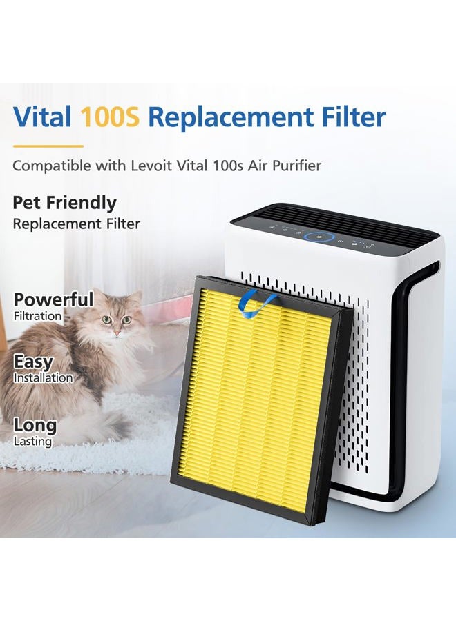 LINNIW Vital 100S Pet Care Replacement Filter Compatible with LEVOIT Vital 100S Air Puri-Fier, 3-in-1 True HEPA, High-Efficiency Activated Carbon Filter, Vital 100S-RF-PA (LRF-V102-YUS), Yellow, 2PACK - Image 2