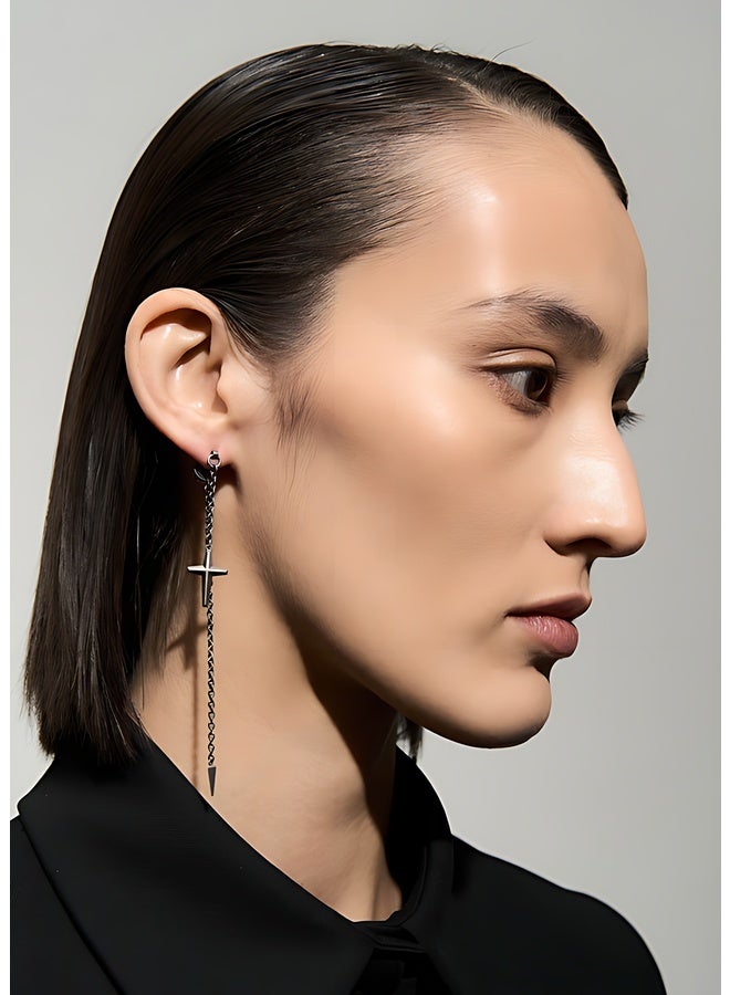 كروس أقراط متدلية فضية على شكل محول - Image 2