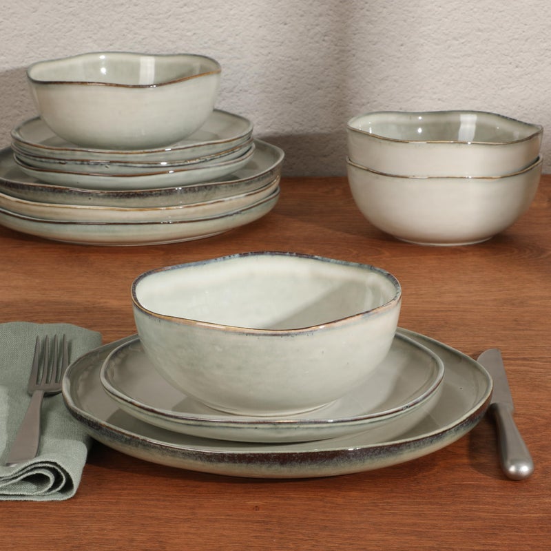 Gibson Elite Nardini 12 Piece (Service for 4) Plates and Bowls Reactive Glaze Dishes Stoneware Ceramic Dinnerware Set - Moon White - Image 3