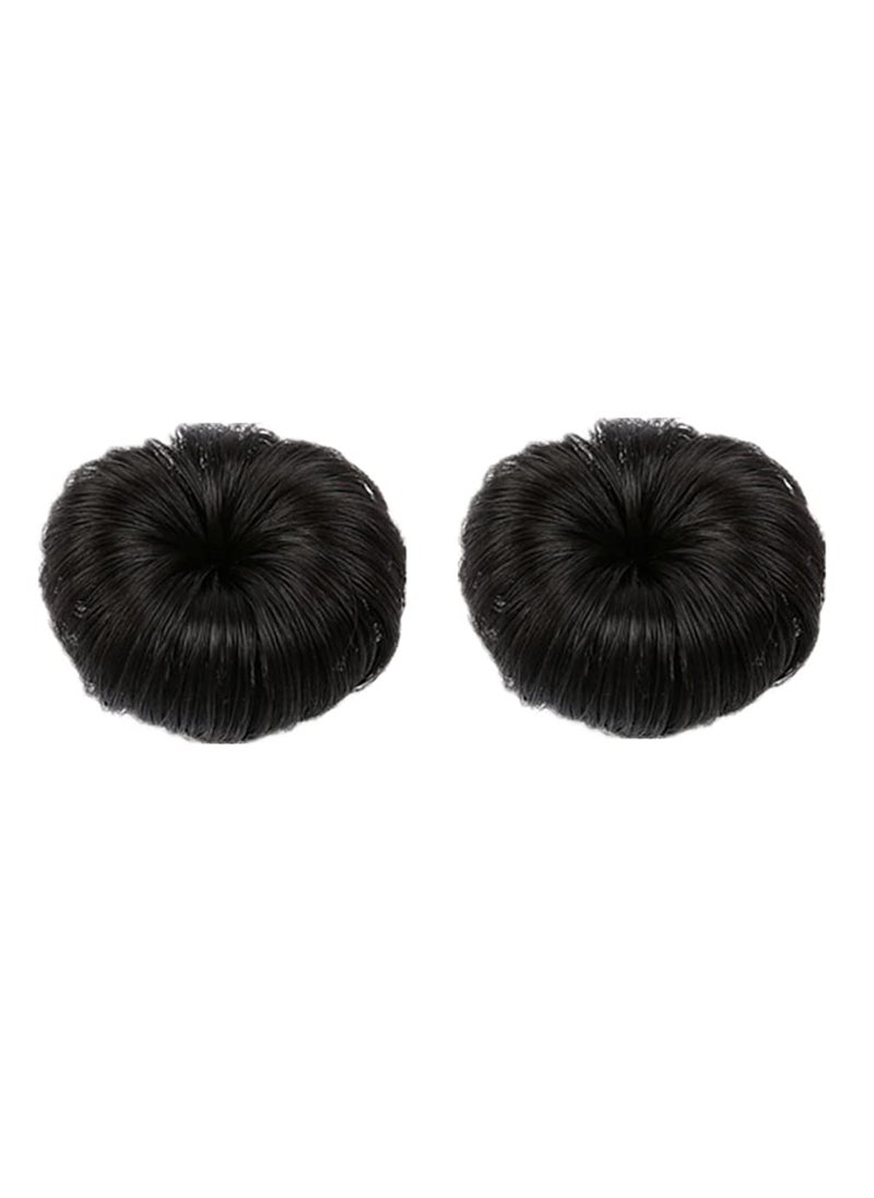 Teensery - 2 Pcs Synthetic Fiber Hair Bun with Alligator Clip Hair Extension Chignon Donut Bun Short Ponytail Wig Hairpiece for Baby Girls Small Size Natural Black - Image 1