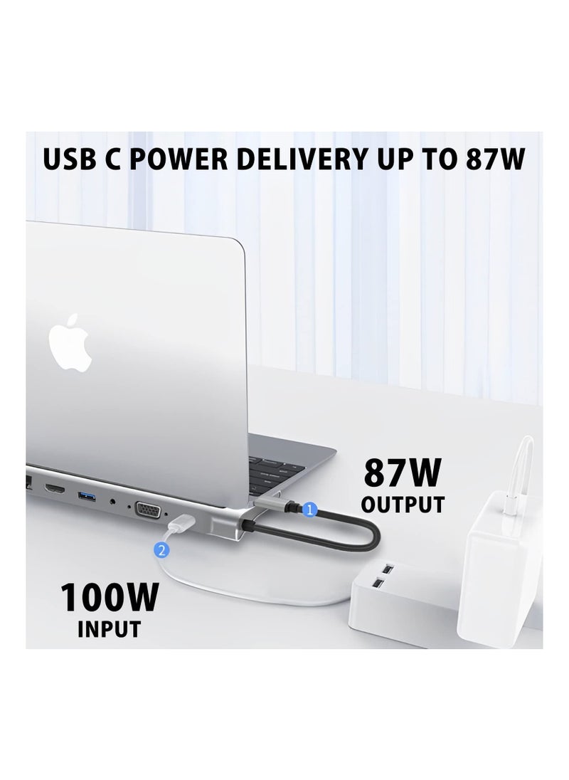 واي آند دي USB C HUB Docking Station Dual Monitor, 12 in 1 Triple Display Thunderbolt 3 C, HDMI 4K, VGA, 3.5Audio, Ethernet, USB-C, SD/ TF, Compatible with Dell/ Surface/ HP/ Lenovo Laptops  - Image 4