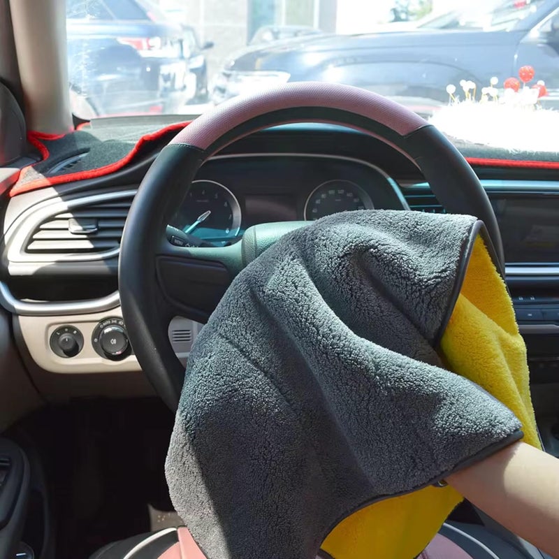 DETACHI Dual Sided Microfiber Cloth for Car/Bike (2pc - 40x40 cm, 1000 GSM),Thick Lint & Streak-Free Multipurpose Cloths | Absorbent Extra Thick Plush Towel for Cleaning, Washing & Drying-Dual Colour Global versatile design - Image 5